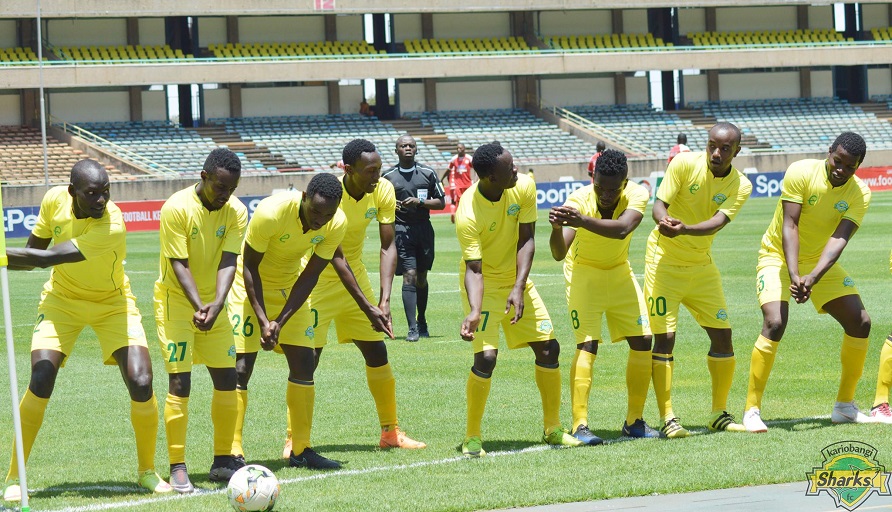   Kariobangi Sharks FC  players celebrating their  massive SportPesa Shield victory against Ulinzi Stars FC at Kasarani Stadium in Nairobi  on  September 25, 2018.PHOTO/KARIOBANGI SHARKS