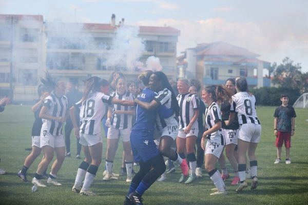 Akida hugs her teammate after their latest league crown. PHOTO| PAOK