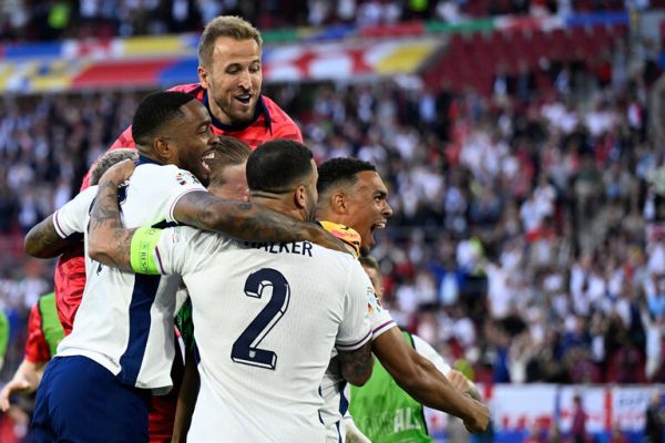 England players celebrate after beating Switzerland in the Euro 2024 quarterfinals. PHOTO| AFP