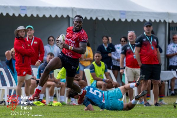 Kenya Moran's Edmund Anya in action against Mauritius. PHOTO| KRU