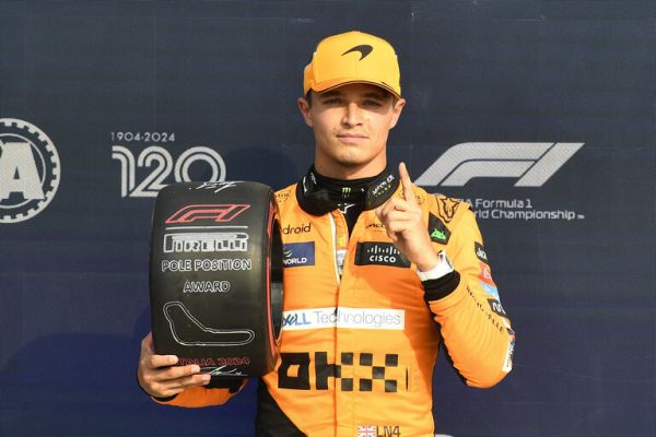 Lando Norris celebrates his Italian GP pole position. PHOTO| AFP