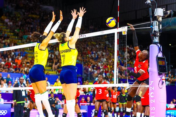 Malkia Strikers in action against Brazil. PHOTO| Kelly Ayodi