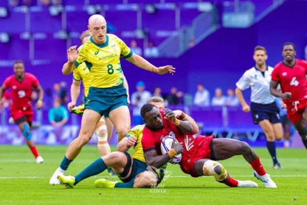 Shujaa in action against Australia. PHOTO| Team Kenya